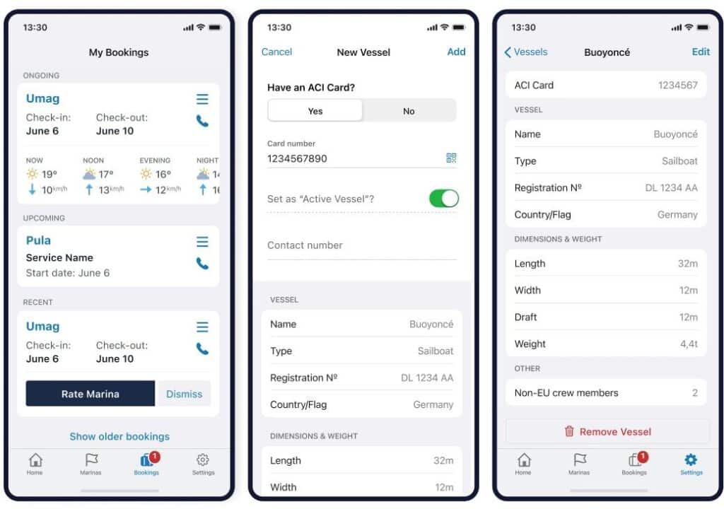 ACI Marina Berth reservation App or online